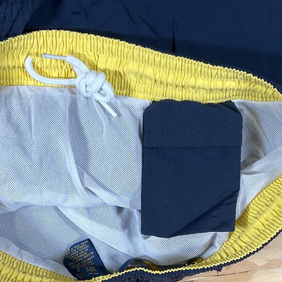 Polo Ralph Lauren Navy Yellow Lined Swim Trunks Bathing Suit Boardshorts Men M - Picture 5 of 9